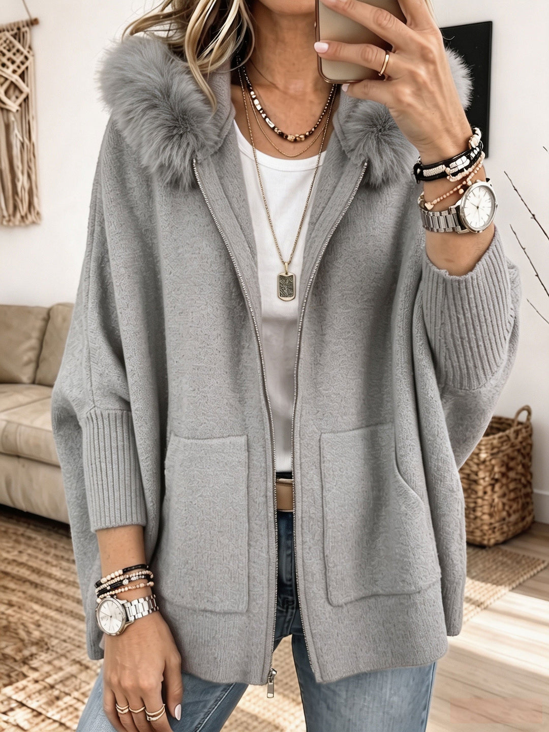 Veronelle - Soft-Touch Hooded Zip-Up Cardigan
