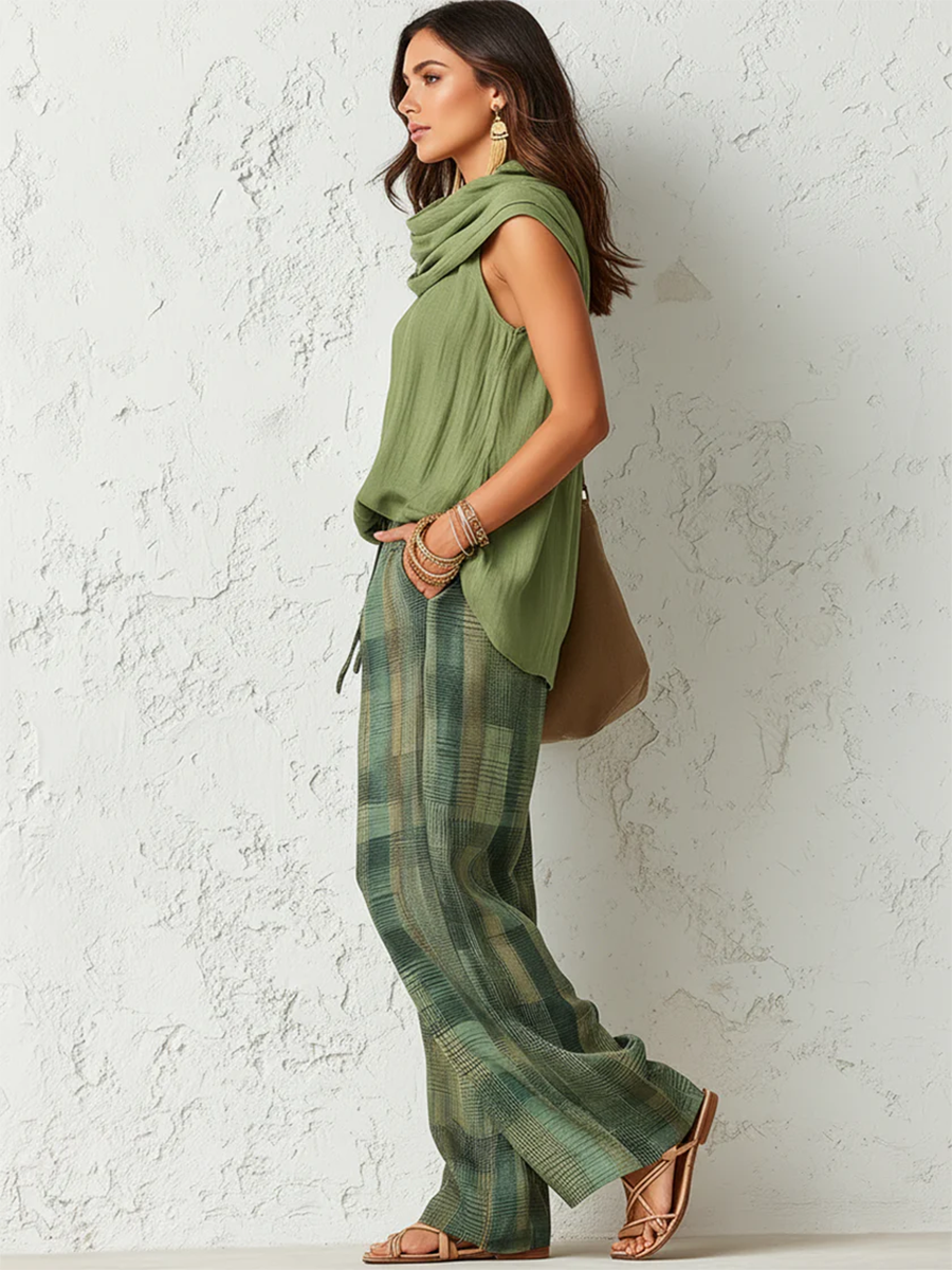 Calienna - Lightweight Blouse & Wide-Leg Trousers Set
