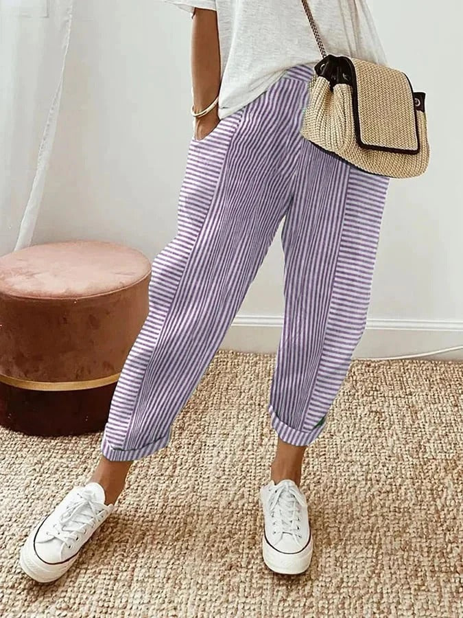 Vynelle - Soft-Touch Striped Trousers