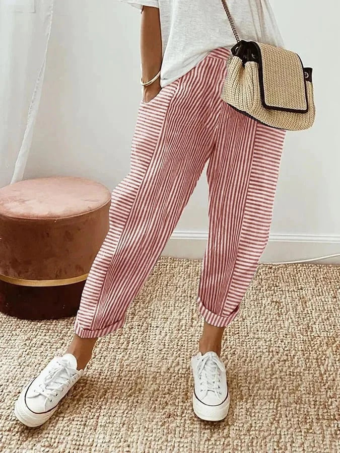 Vynelle - Soft-Touch Striped Trousers