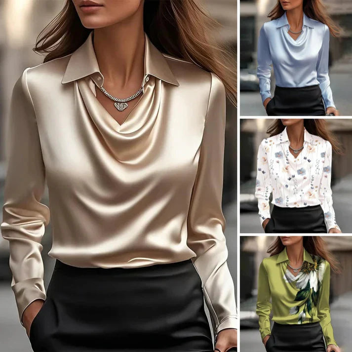 Tivia - Luxurious Draped-Collar Shirt