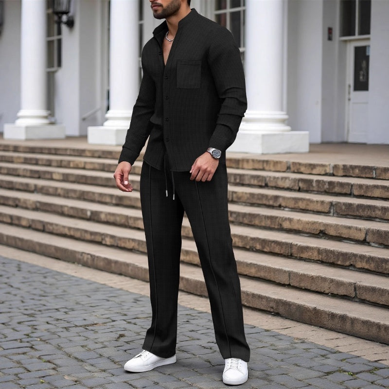 Blake - Textured Waffle Shirt & Trousers Set
