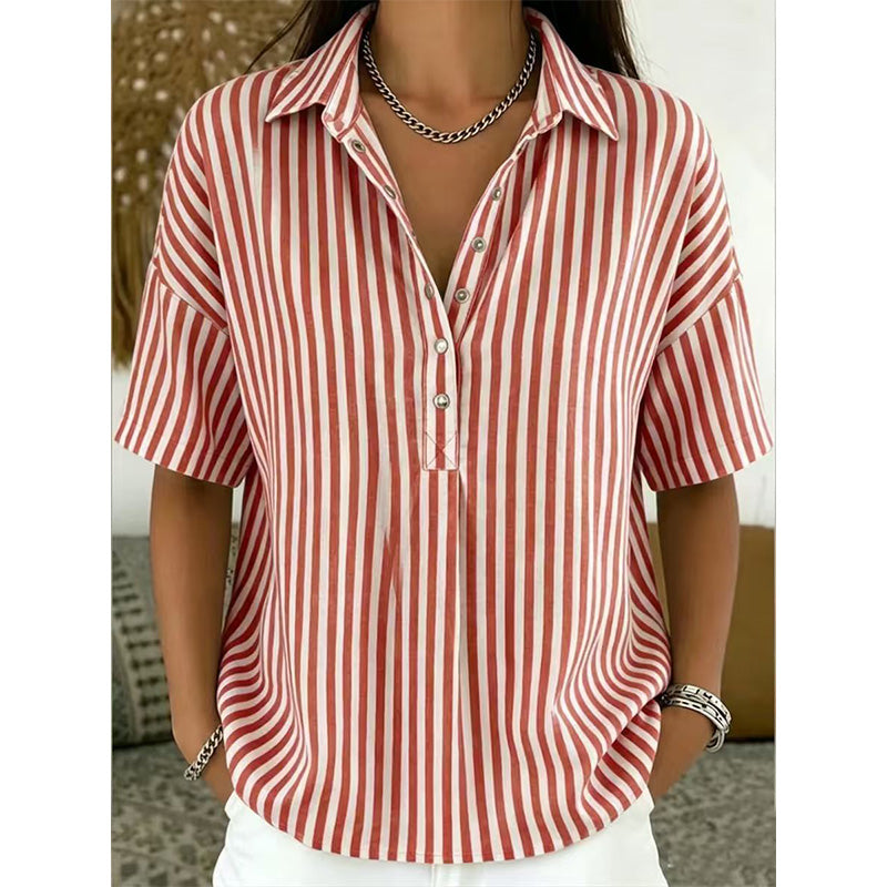 Alicia - Soft-Touch Striped V-Neck Top