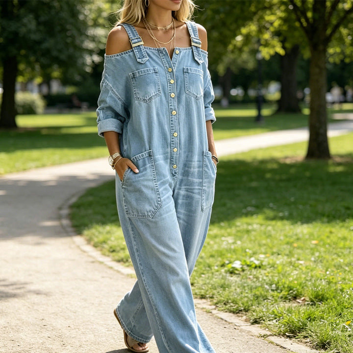 Neralyn - Washed Denim Pocket Jumpsuit