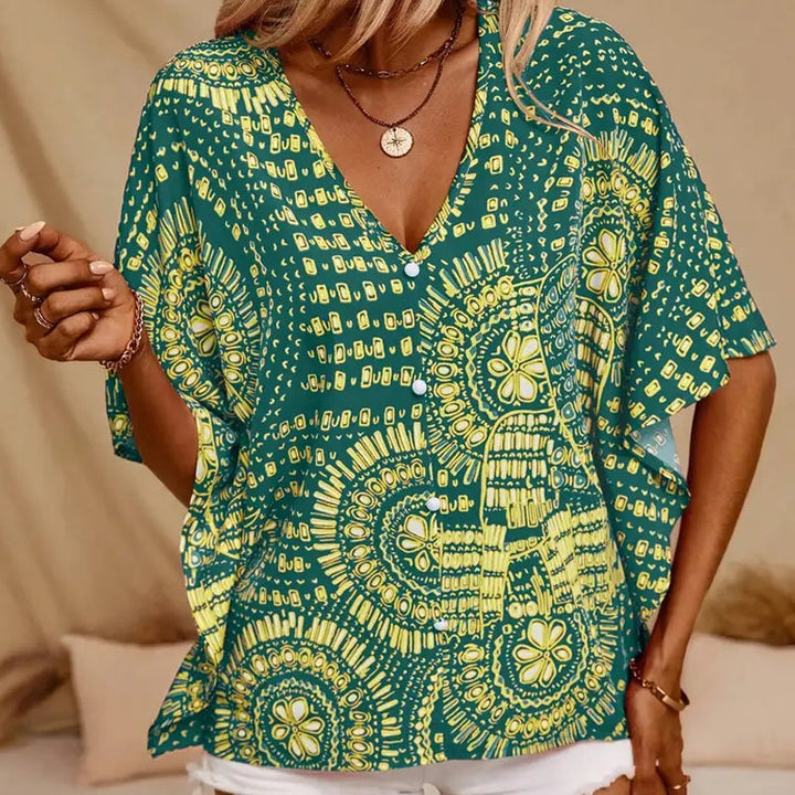 Noellise - Artistic Batwing Sleeve Blouse
