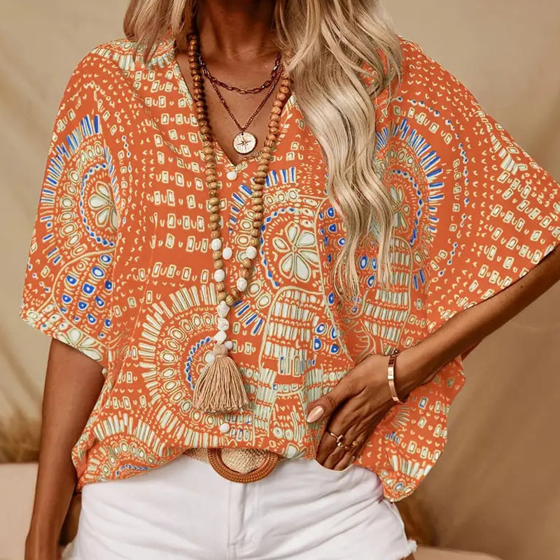 Noellise - Artistic Batwing Sleeve Blouse