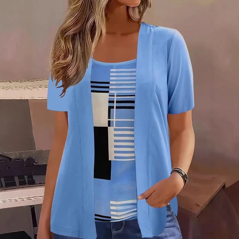 Celiora - Modern Print Cardigan Blouse Set