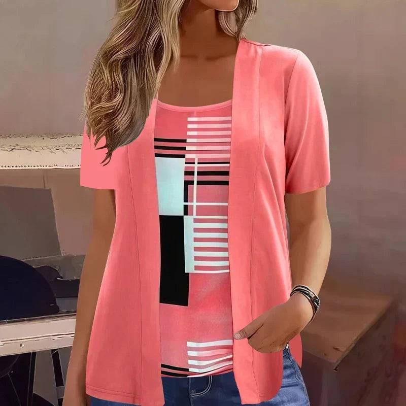 Celiora - Modern Print Cardigan Blouse Set