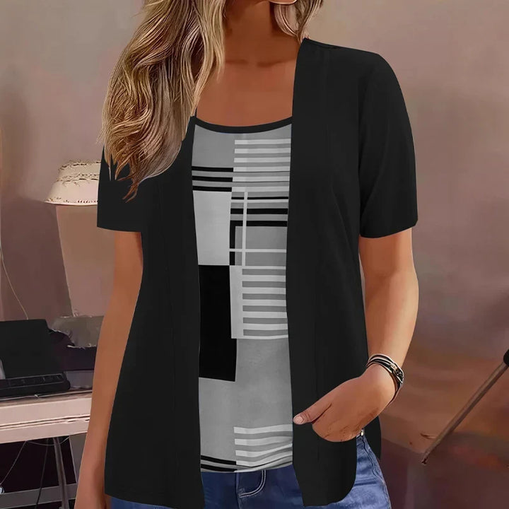Celiora - Modern Print Cardigan Blouse Set